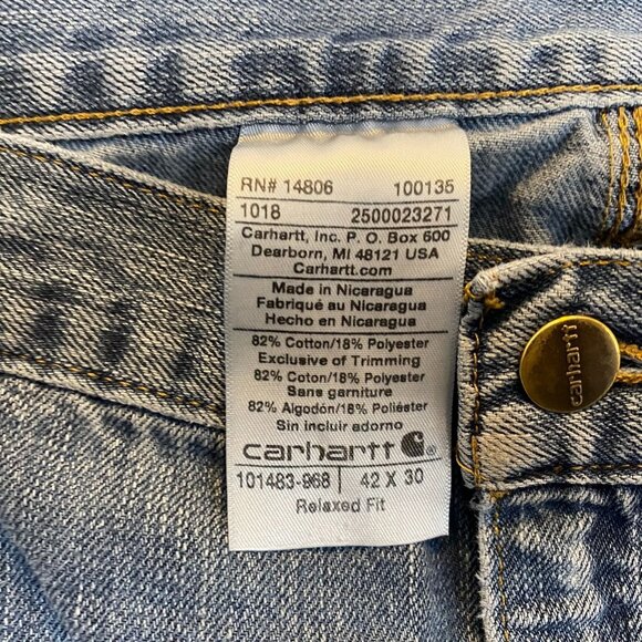 Carhartt Men's Jeans 42x30 Hemmed to 42x25 Relaxed Fit Blue Straight Leg - Picture 3 of 13